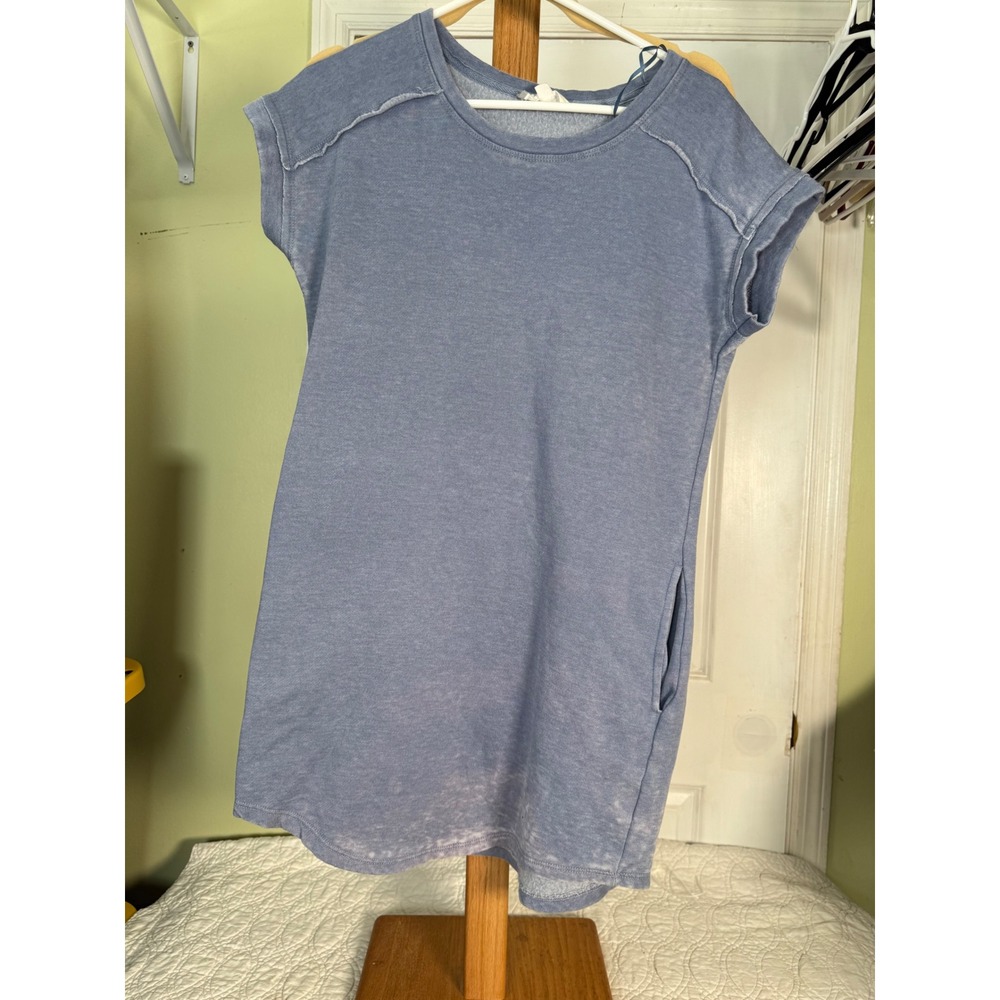 Hippie Rose Blue Short Sleeve Sweatshirt Dress Pockets Small